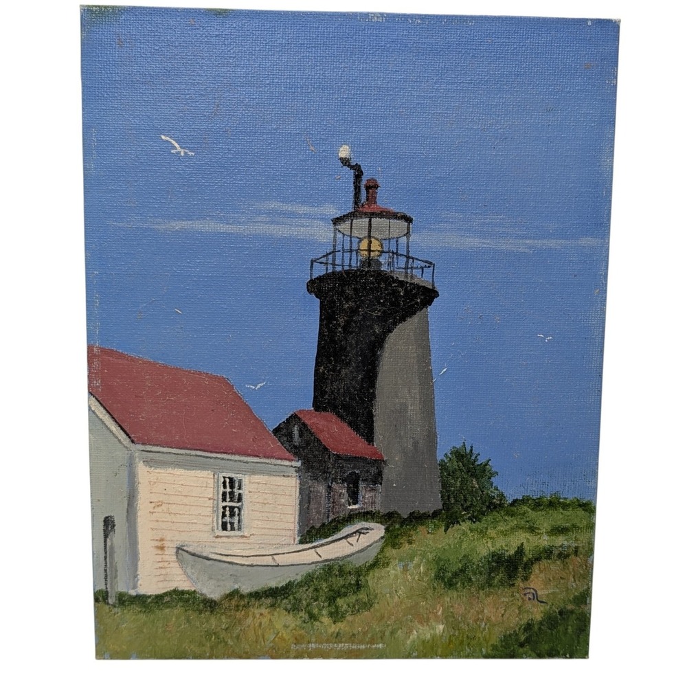 Original Oil Painting Monhegan Island Lighthouse Maine 2008 Signed Robert Lantz